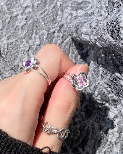 KA297 Silver925 Flower Ring - Pink | Purple