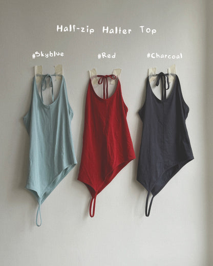 VT283 Half-zip Halter Top - Red | Skyblue | Charcoal