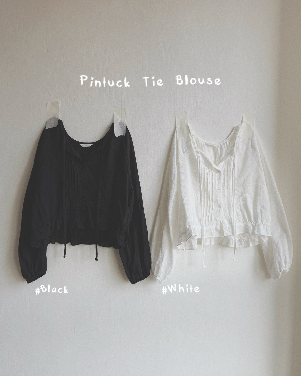 TP620 Pintuck Tie Blouse - Black | White