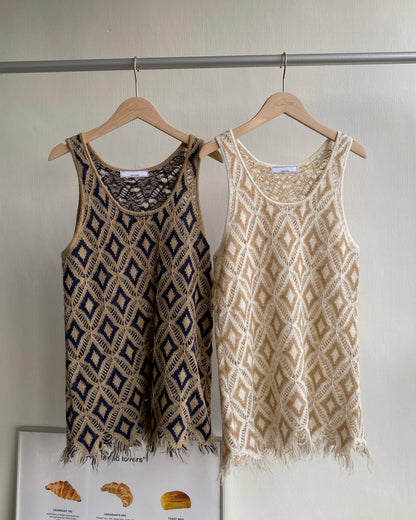 現貨 VT221 Diamond Knit Vest - Beige | Brown