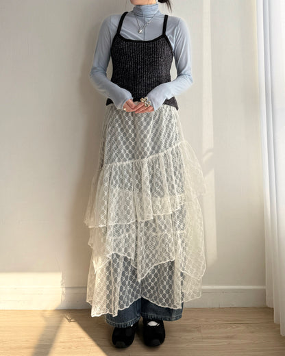 SK209 Lace Layer Skirt - White | Black
