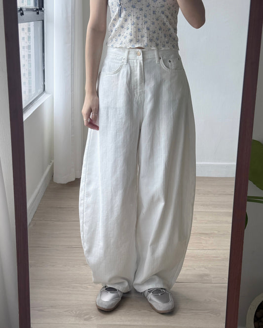 JN059 Flying Needle Wide Pants - White