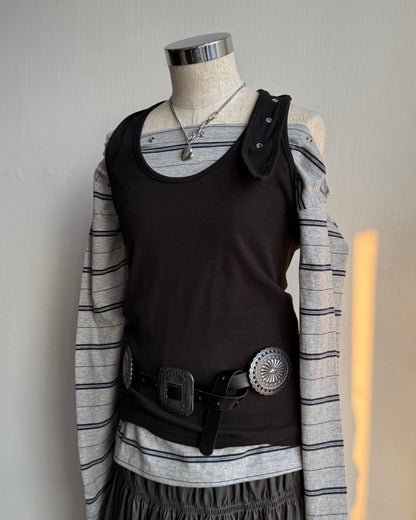 VT273 Hole Halter Top - Gray | White | Black