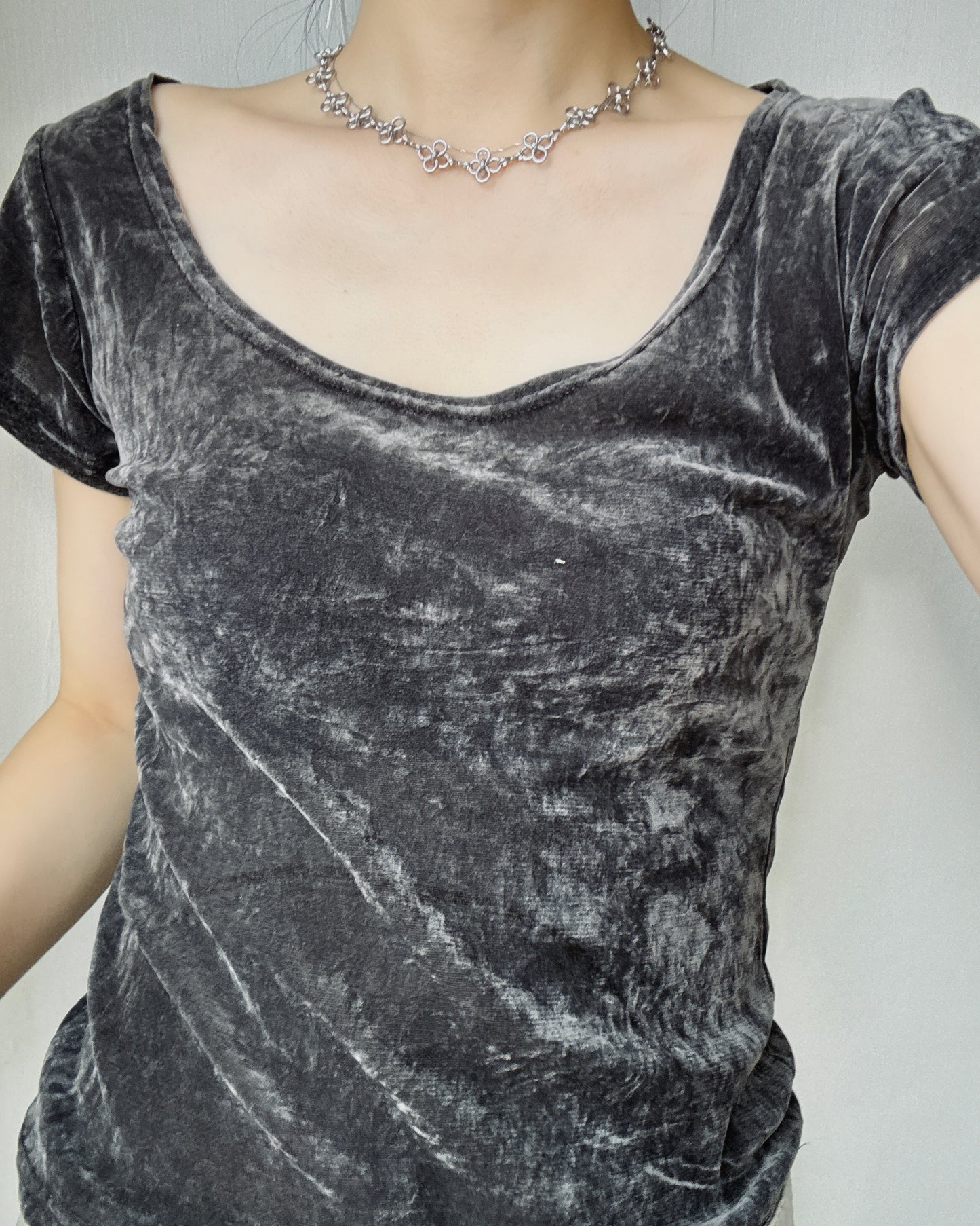 TP607 Velvet 2way TEE - Ivory | Brown | Charcoal