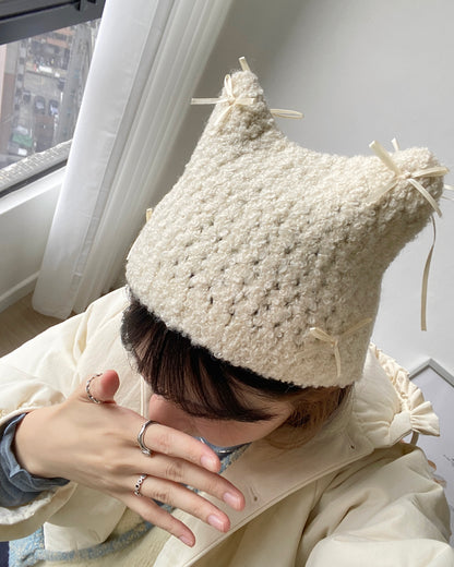 現貨 KA304 Ribbon Cat Hat - Ivory | Gray | Black
