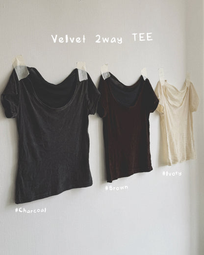 TP607 Velvet 2way TEE - Ivory | Brown | Charcoal