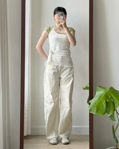 PT085 Cut-out Curved Pants - Beige | Ivory | Charcoal