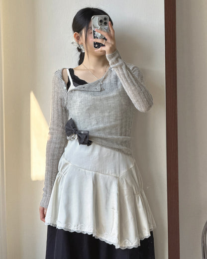TP624 Fuzzy Rib Button Knit - Gray | Ivory | Black