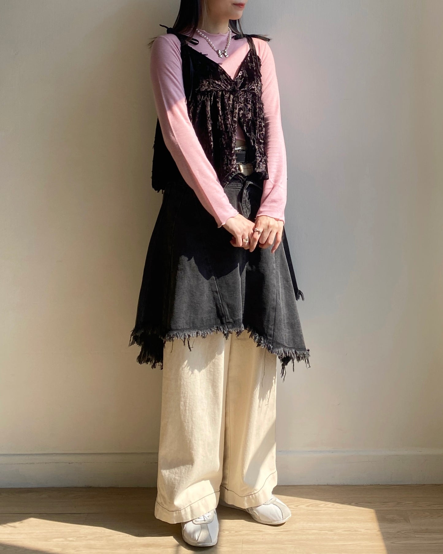 SK181 Irregular Ruffle Skirt - Gray | Black