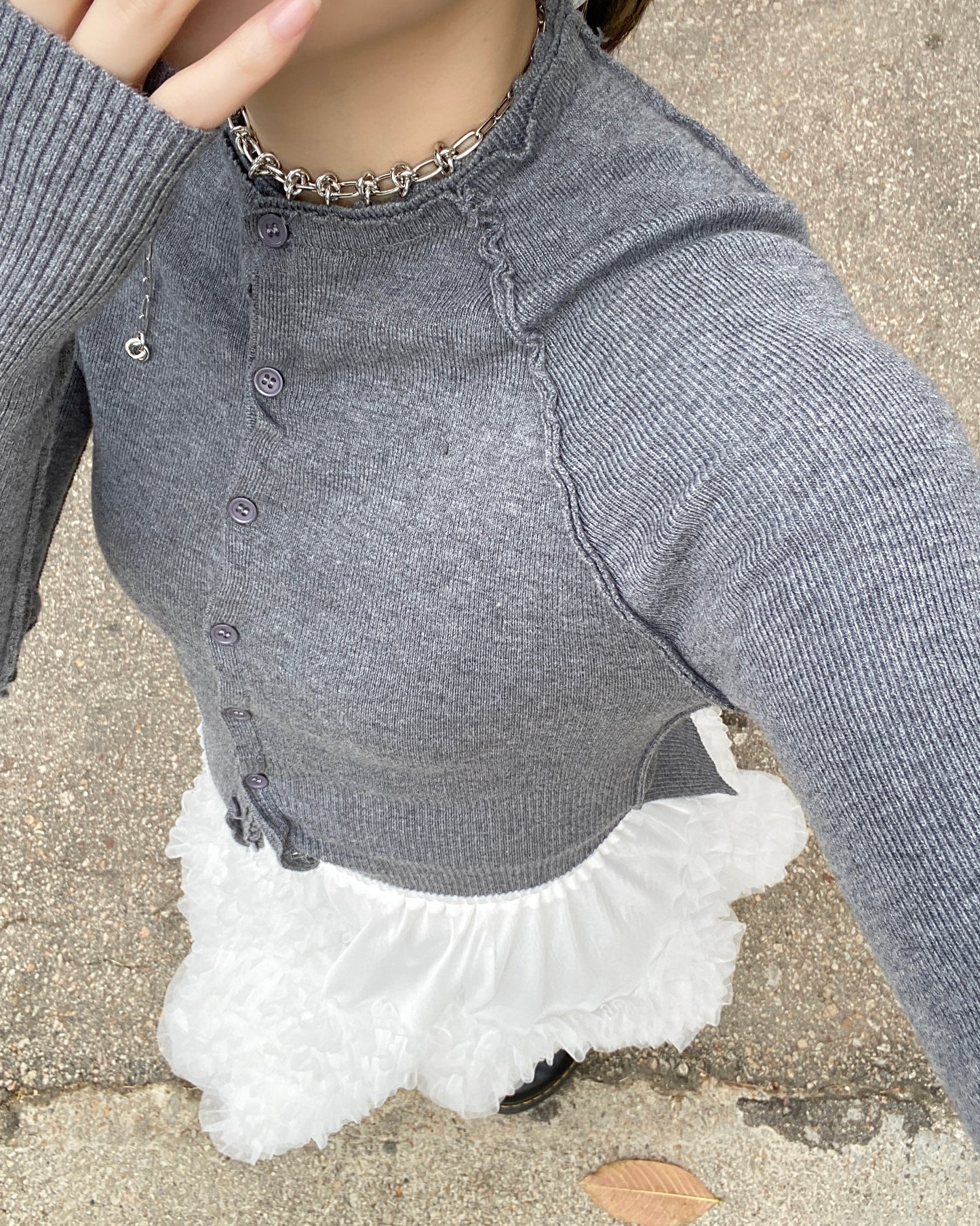 CD050 Irregular Cardigan - Gray | Black