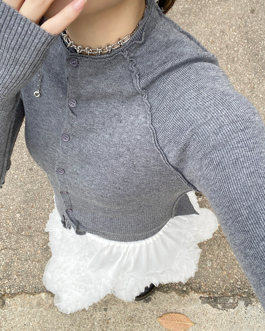 CD050 Irregular Cardigan - Gray | Black