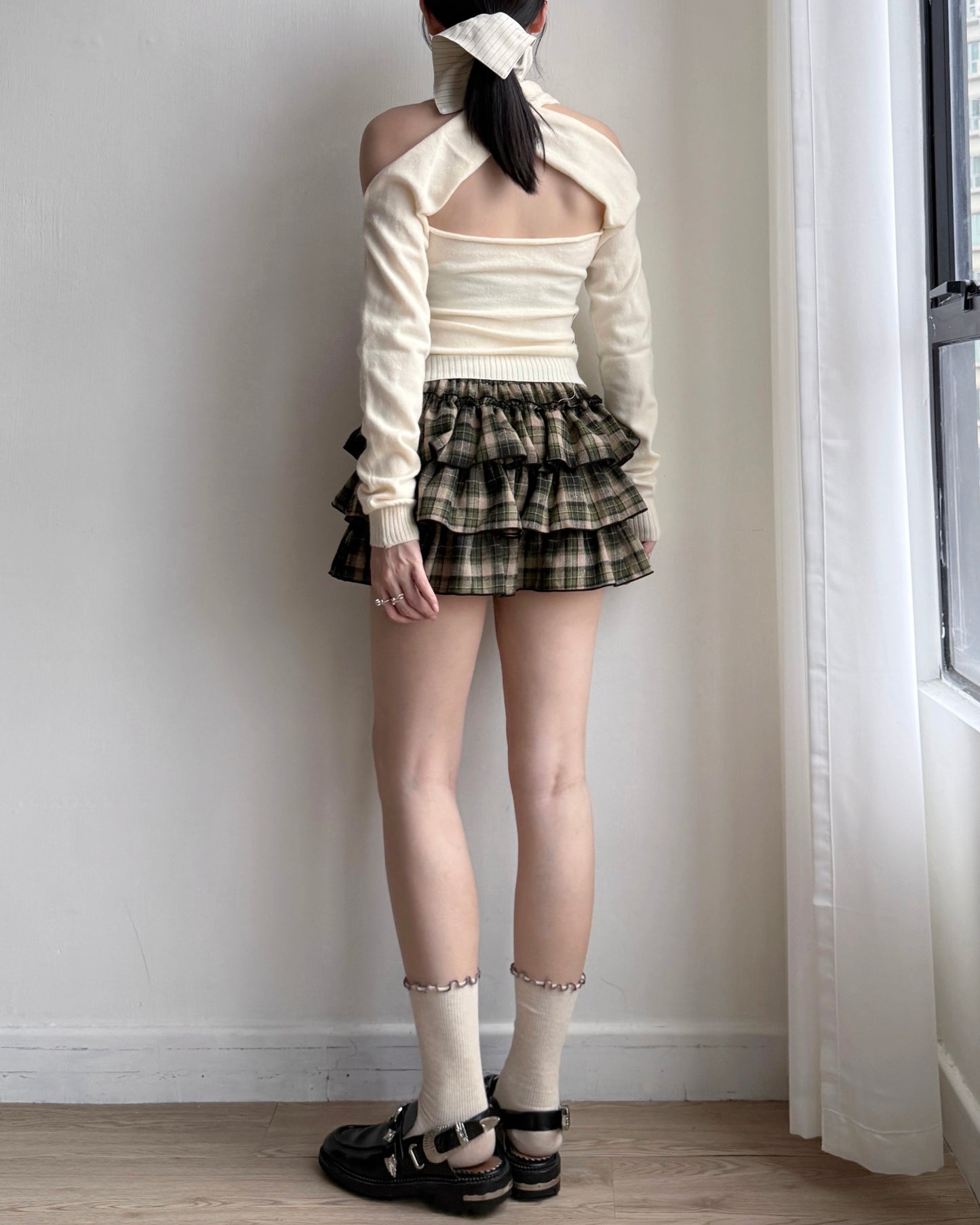 SK201 Checkered Skirt Pants - Khaki | Black