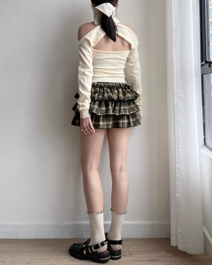 SK201 Checkered Skirt Pants - Khaki | Black