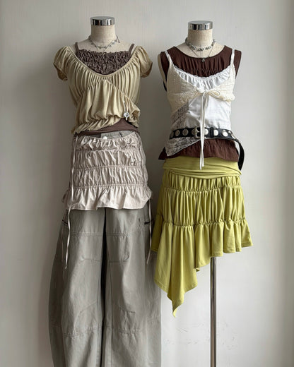 VT321 Lace Vest - Green | Brown | White