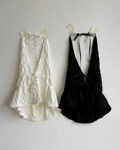 VT296 Half Halter Blouse - Ivory | Black