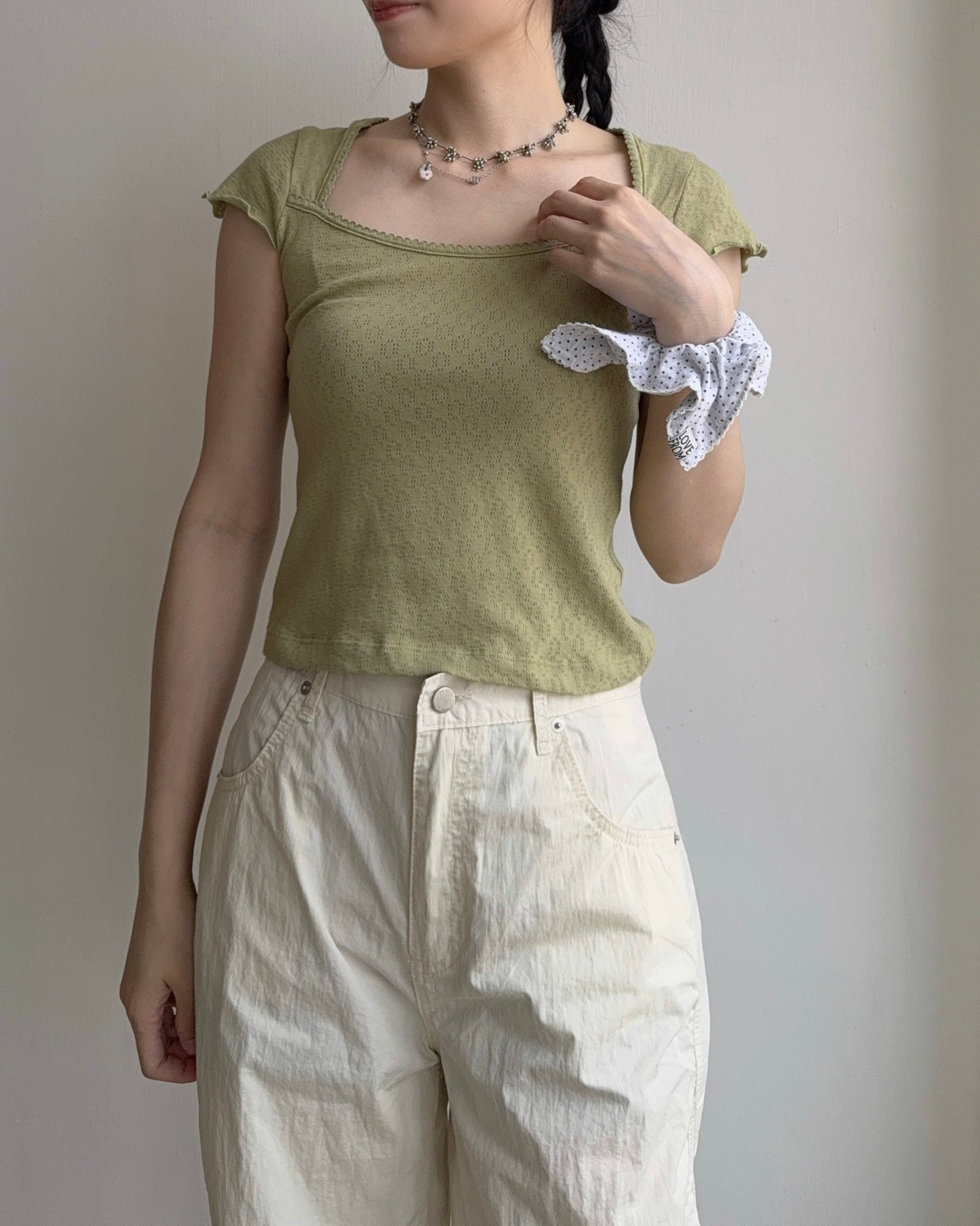 TP602 Breezy Textured Square Top - Green | White | Gray