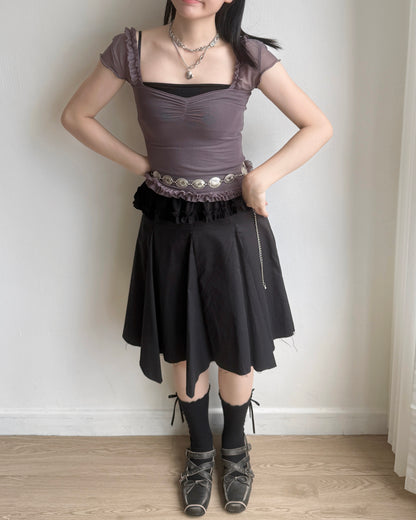 TP529 Ruffle Mesh Top - White | Black | Gray