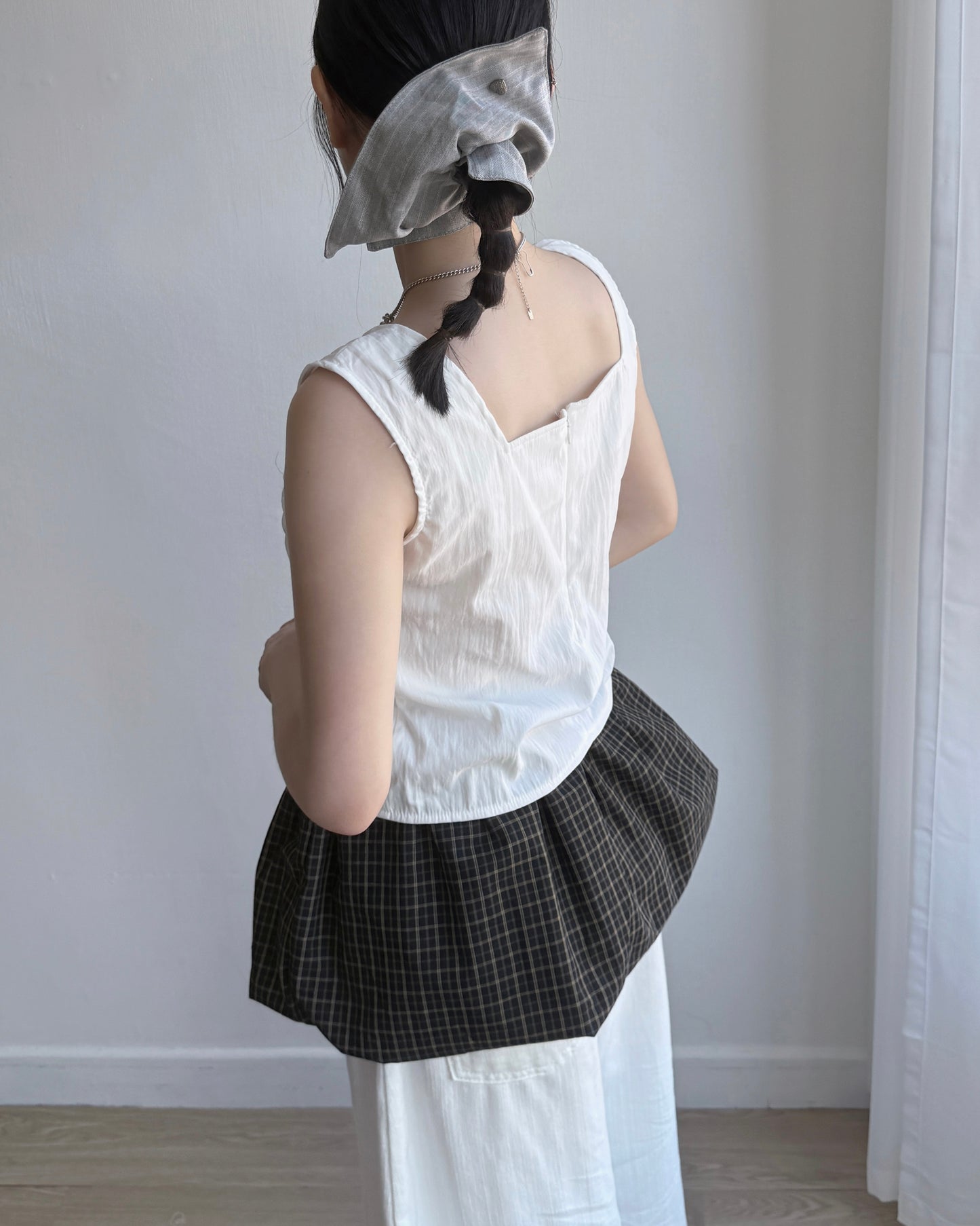 SK197 Check Balloon Skirt - Ivory | Black