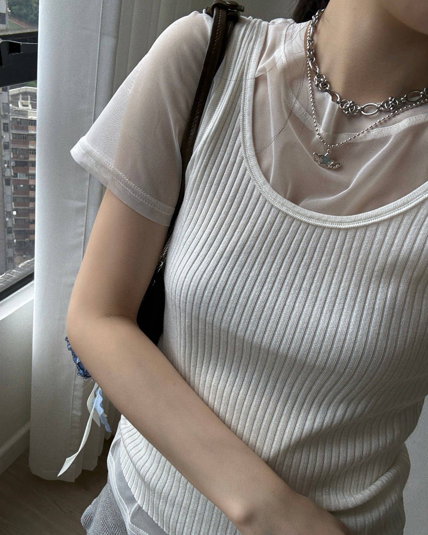 TP587 Sheer Top Set - White | Red