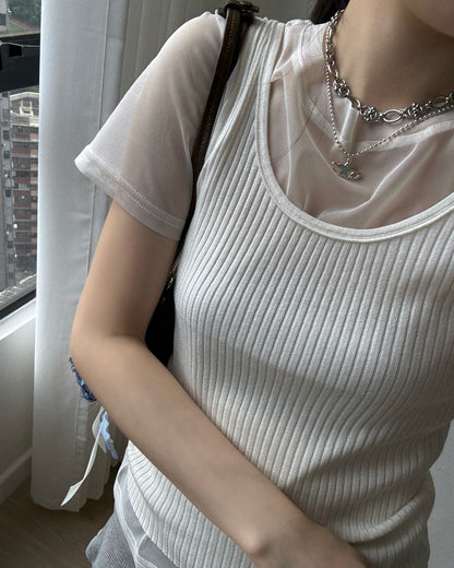 TP587 Sheer Top Set - White | Red