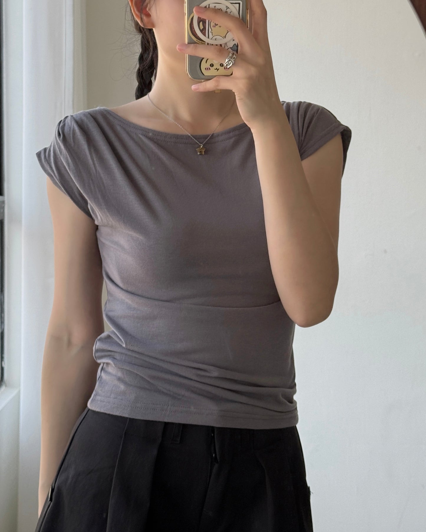 TP606 Ruched Sleeve Top - Pink | White | Charcoal