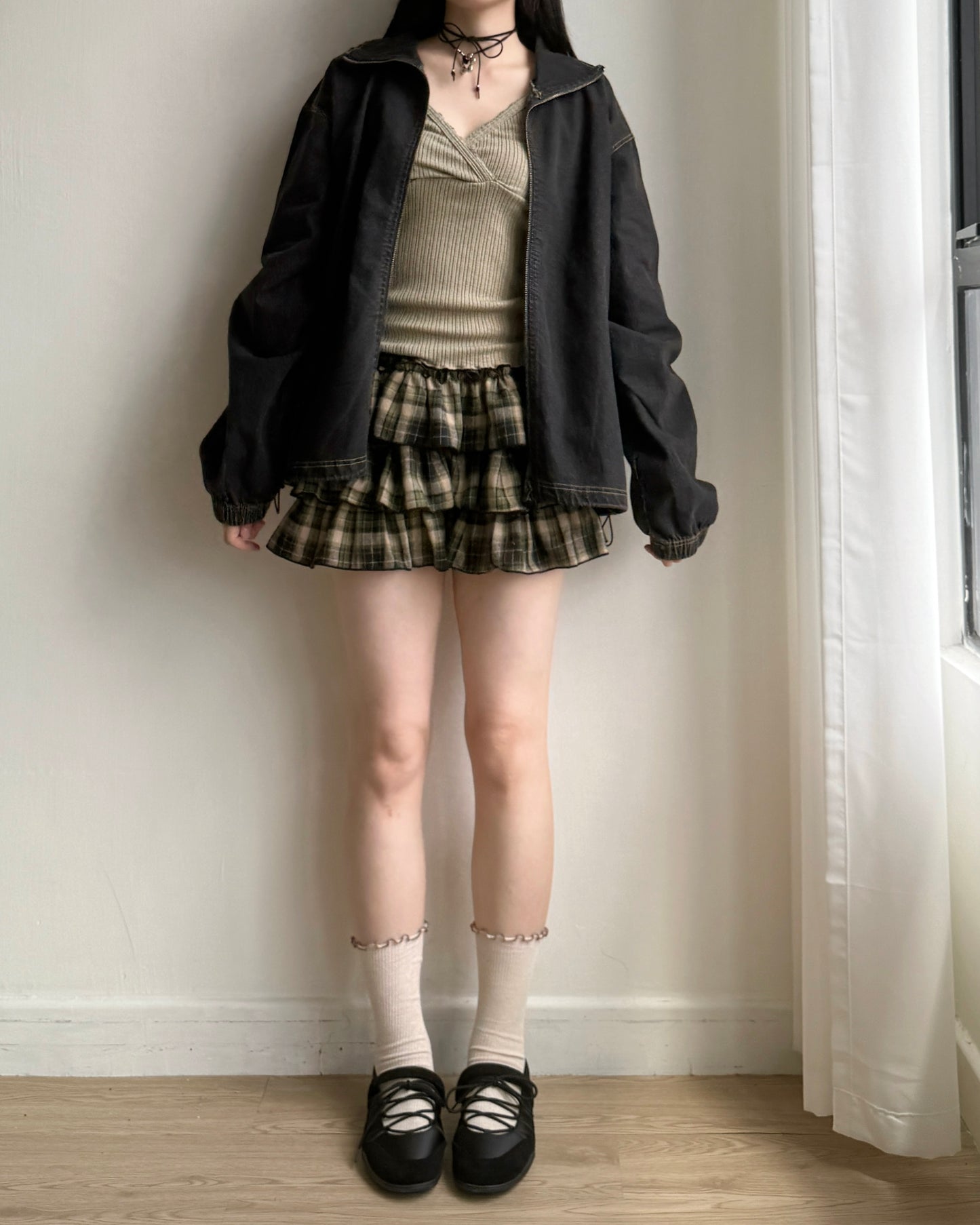 SK201 Checkered Skirt Pants - Khaki | Black