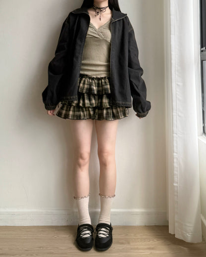 SK201 Checkered Skirt Pants - Khaki | Black