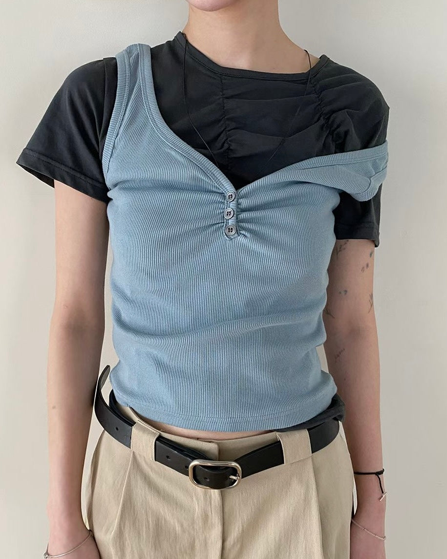 VT292 Must Have!!! Button Vest - Pink | Skyblue | Black | White