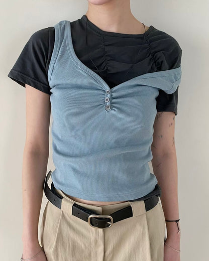 VT292 Must Have!!! Button Vest - Pink | Skyblue | Black | White