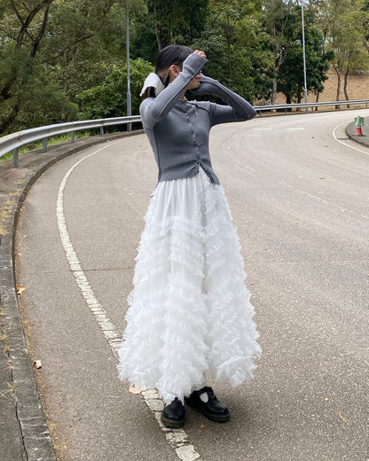 SK182 Bun Frill Skirt - White | Gray | Black