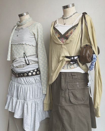 VT333 Floral Sheer Vest - Khaki | Navy