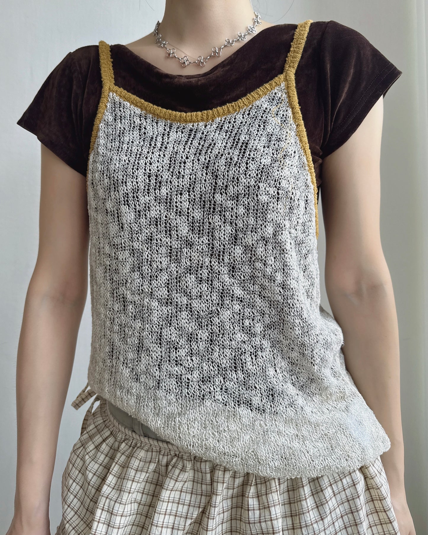 TP607 Velvet 2way TEE - Ivory | Brown | Charcoal