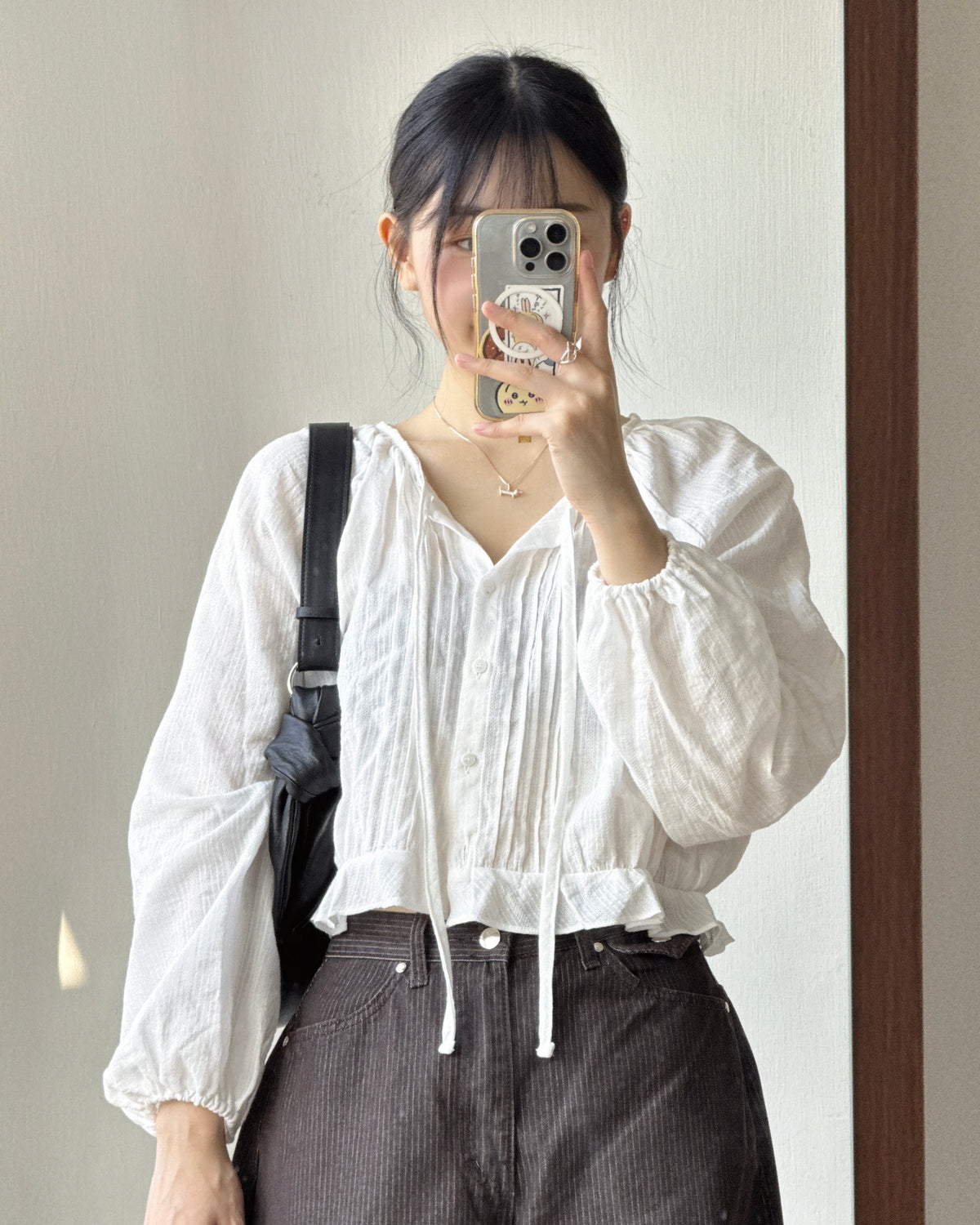 TP620 Pintuck Tie Blouse - Black | White