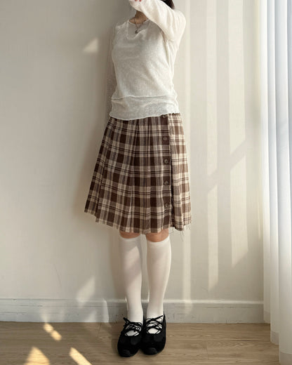 SK207 格子鈕扣2WAY裙子 - Brown | Black