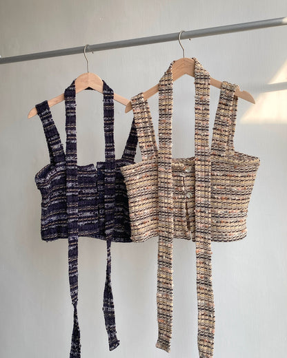 現貨 VT227 Stripe Vest - Beige | Navy
