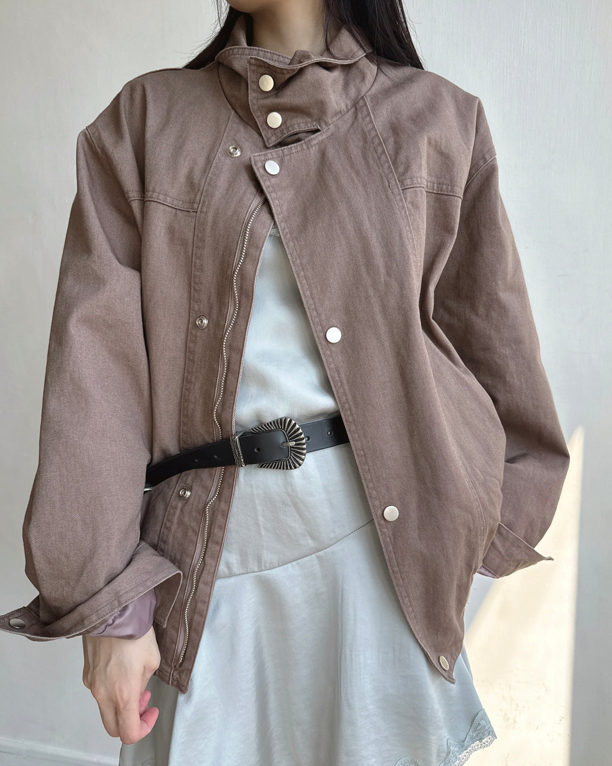 JK047 Amber Washed High Neck Jumper - Brown | Wine