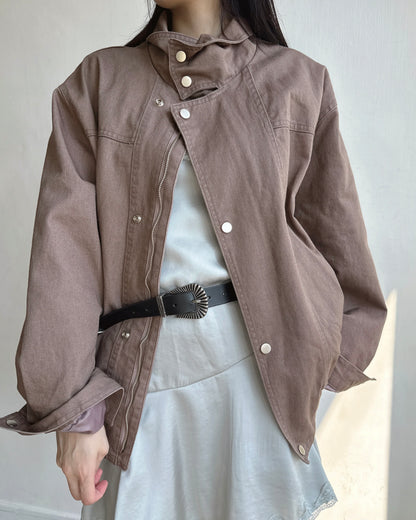 JK047 Amber Washed High Neck Jumper - Brown | Wine