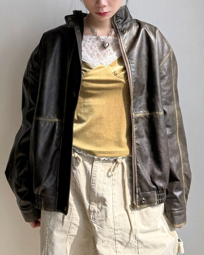 🐏早鳥限定優惠 JK042 Peer Leather Jacket - Dark Brown | Black