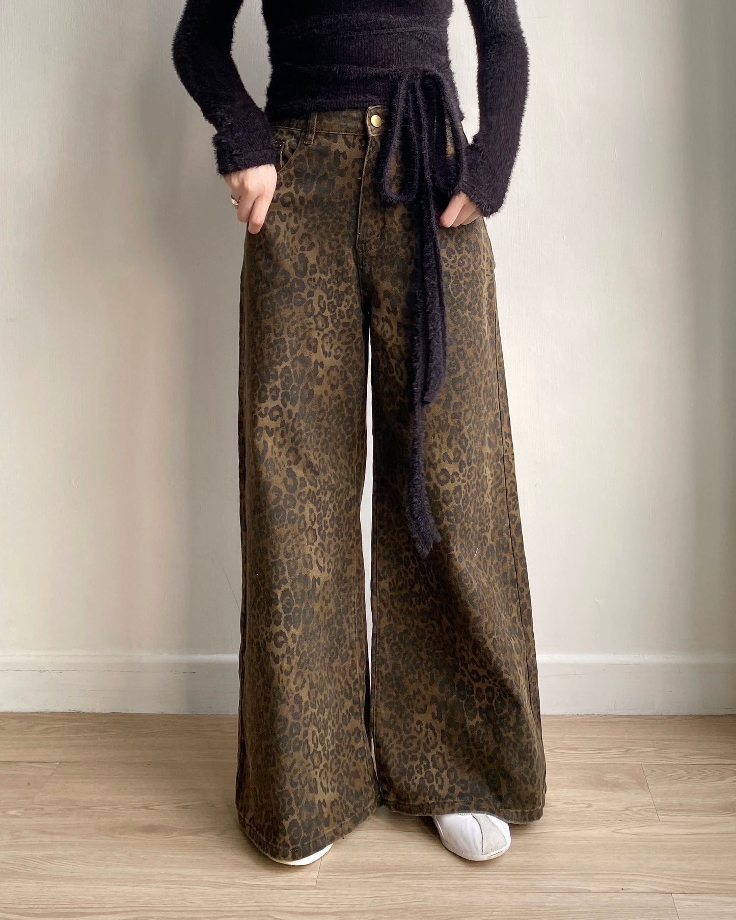JN056 Leopard Print Jeans - Brown