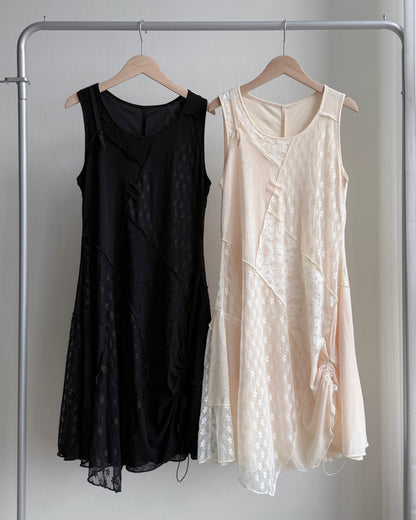 DS285 Lace-trimmed Shirred Patch OPS - Ivory | Black