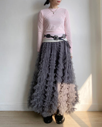 SK182 Bun Frill Skirt - White | Gray | Black