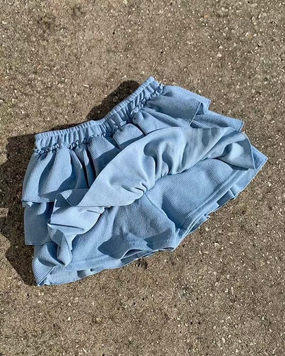 SK208 蛋糕小短裙褲 - Ivory | Grey