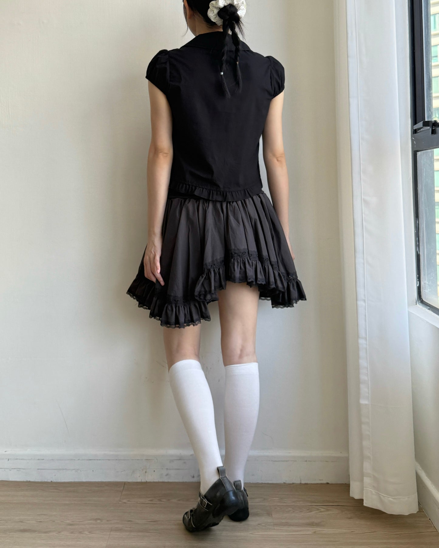 SK224 Lace Pleated Skirt/Tube Top - White | Black