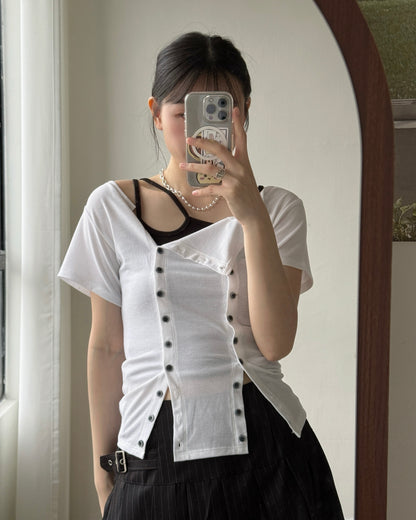 TP588 Button Tee - White | Black