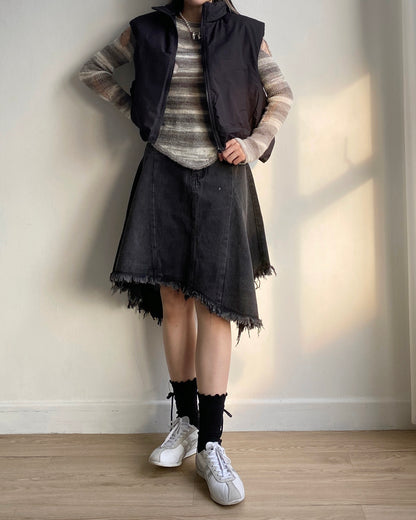 SK181 Irregular Ruffle Skirt - Gray | Black