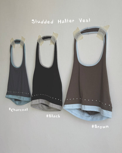 VT301 Studded Halter Vest - Brown | Black | Charcoal