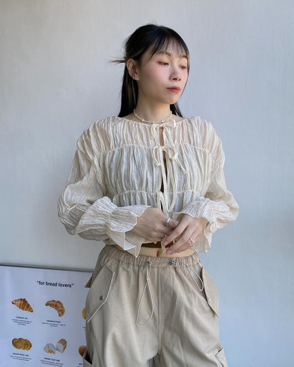 現貨 TP475 Ribbon 2Way Blouse - Ivory | Black