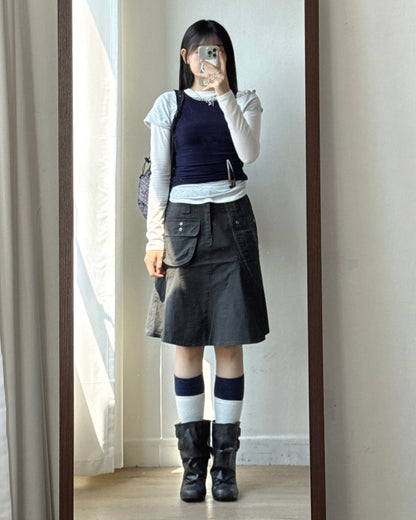SK231 Cargo Pocket Skirt - Khaki | Black