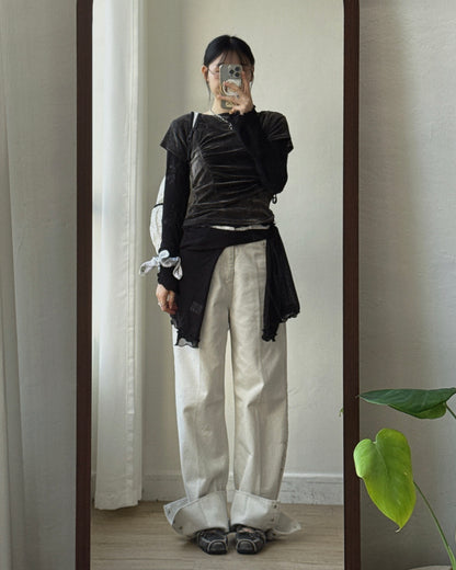 JN068 Flip Wide Jeans - Gray | Black