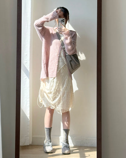 DS285 Lace-trimmed Shirred Patch OPS - Ivory | Black